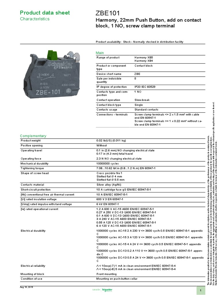 thumbnail image 2 of Schneider Electric ZBE101 Contact Block – NEW 2 of 4