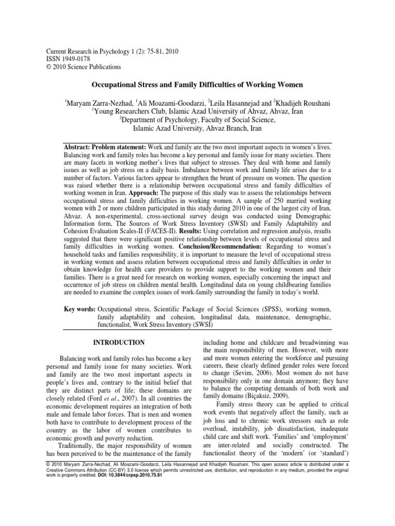 Occupational Stress and Family Difficulties of Working Women | PDF ...