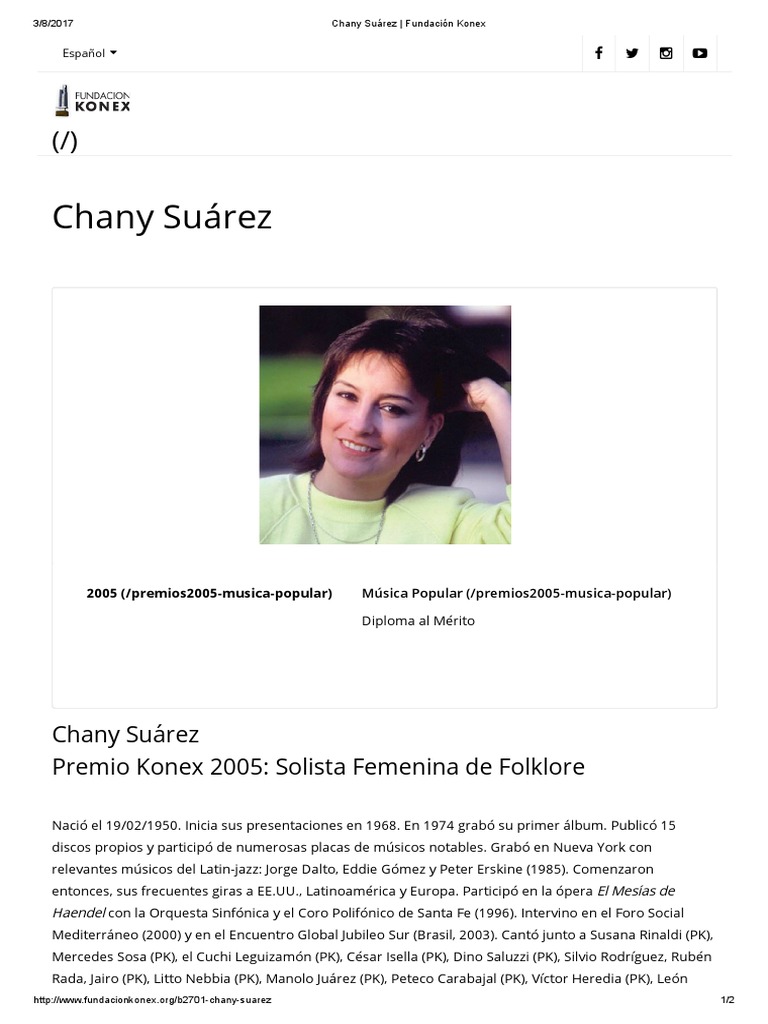 Chany Suárez Fundación Konex PDF Musica Sudamericana Músicos