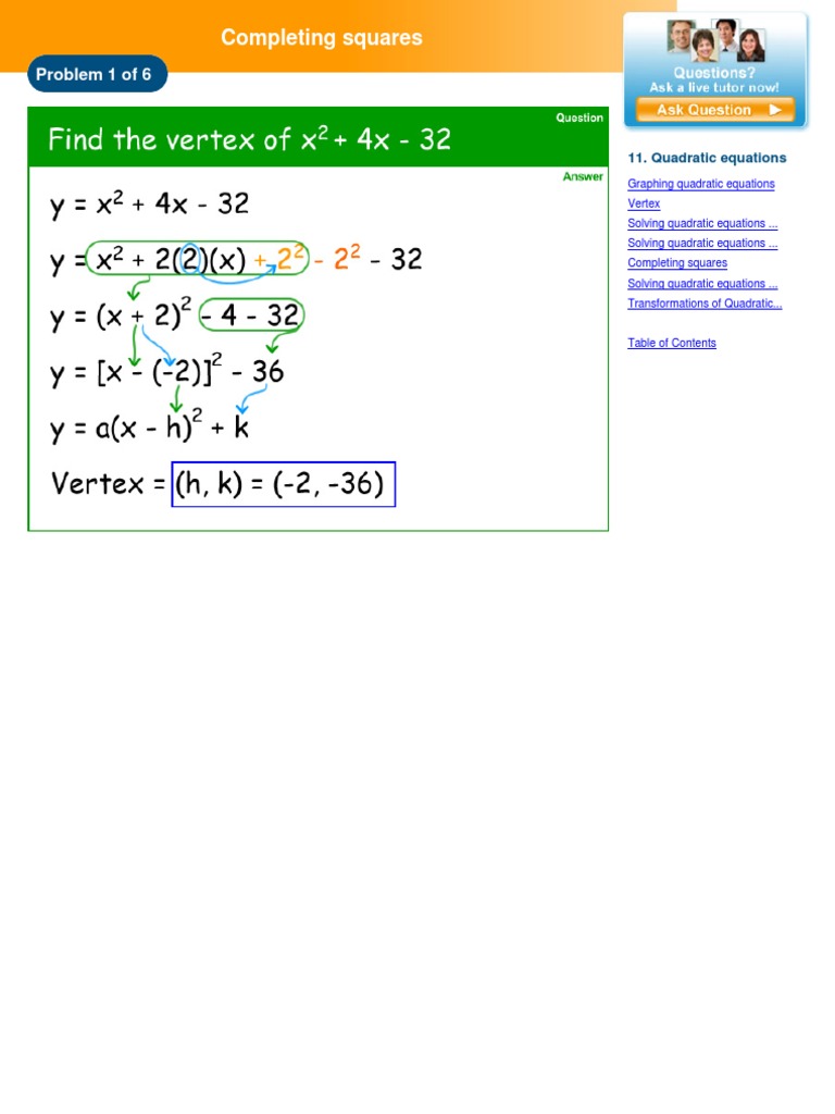 Completing Squares: Problem 1 of 6 | PDF | Quadratic Equation ...