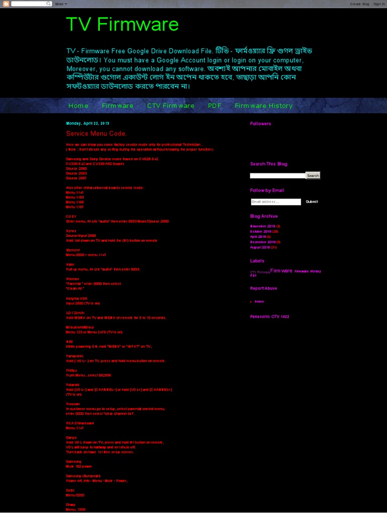 TV Firmware Service Menu Codes | PDF | Menu (Computing) | Computing