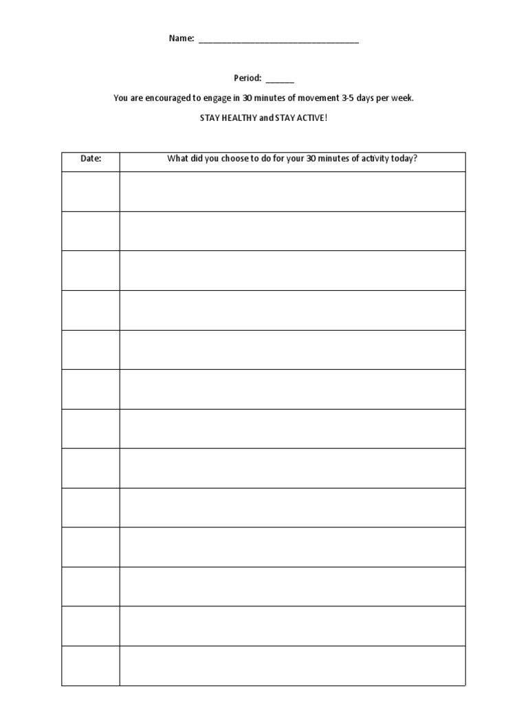 PE Activity Log Template | PDF