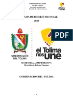 Programa de Bienestar Social 2021 Gobernación del Tolima