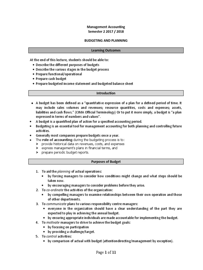Budgeting & Planning Guide 2017/18 | PDF | Balance Sheet | Labour Economics