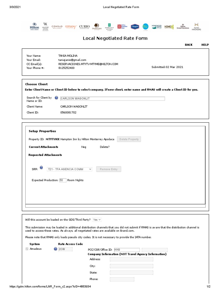 Local Negotiated Rate Submission Form | PDF | Airlines | Business