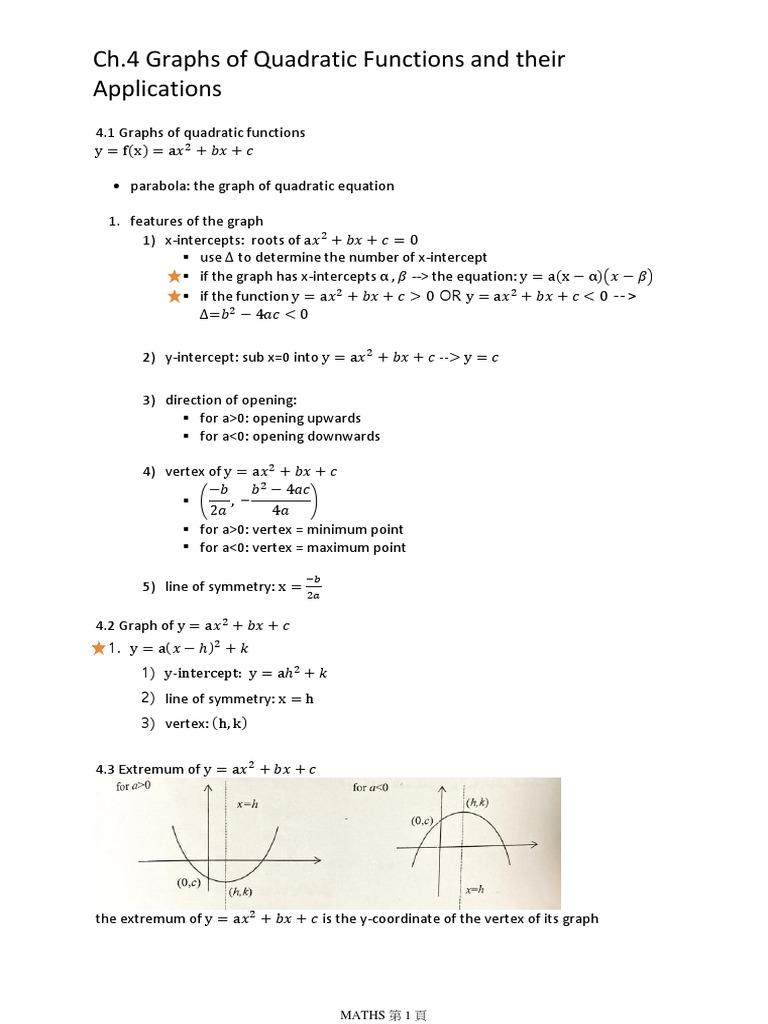 Ch.4 Graphs of Quadratic Functions and Their Applications | PDF