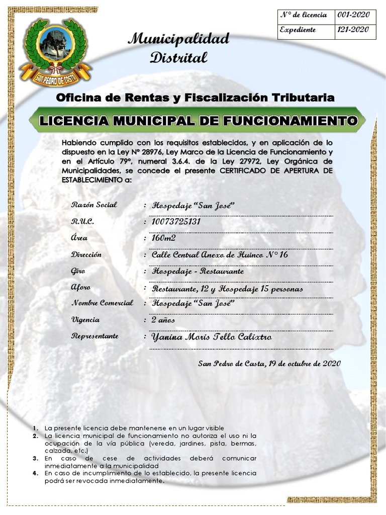 Modelo Licencia de Funcionamiento | PDF
