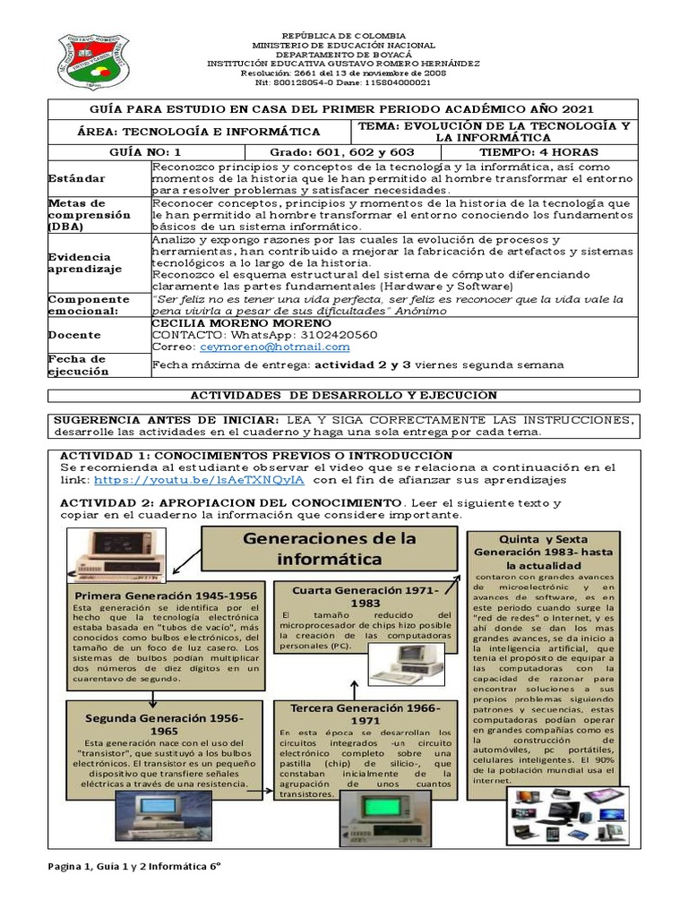 Guía de Informática para 6° Grado | PDF | Hardware de la computadora ...