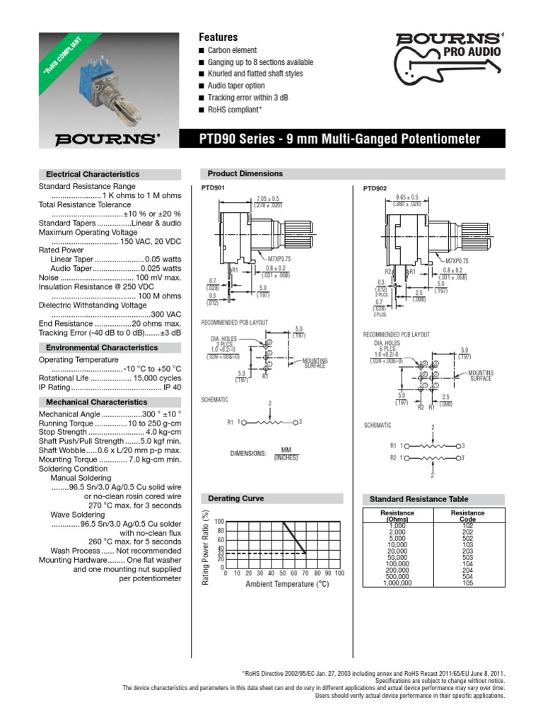 PTD90 Series - 9 MM Multi-Ganged Potentiometer: Features | PDF ...