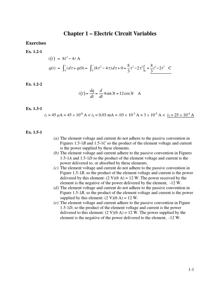 Electric Circuit Variables Exercises | PDF | Electrical Circuits | Physics
