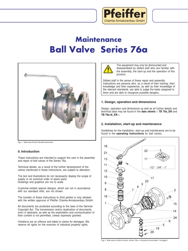 Pfeiffer: Ball Valve Series 76a | PDF | Valve | Bearing (Mechanical)