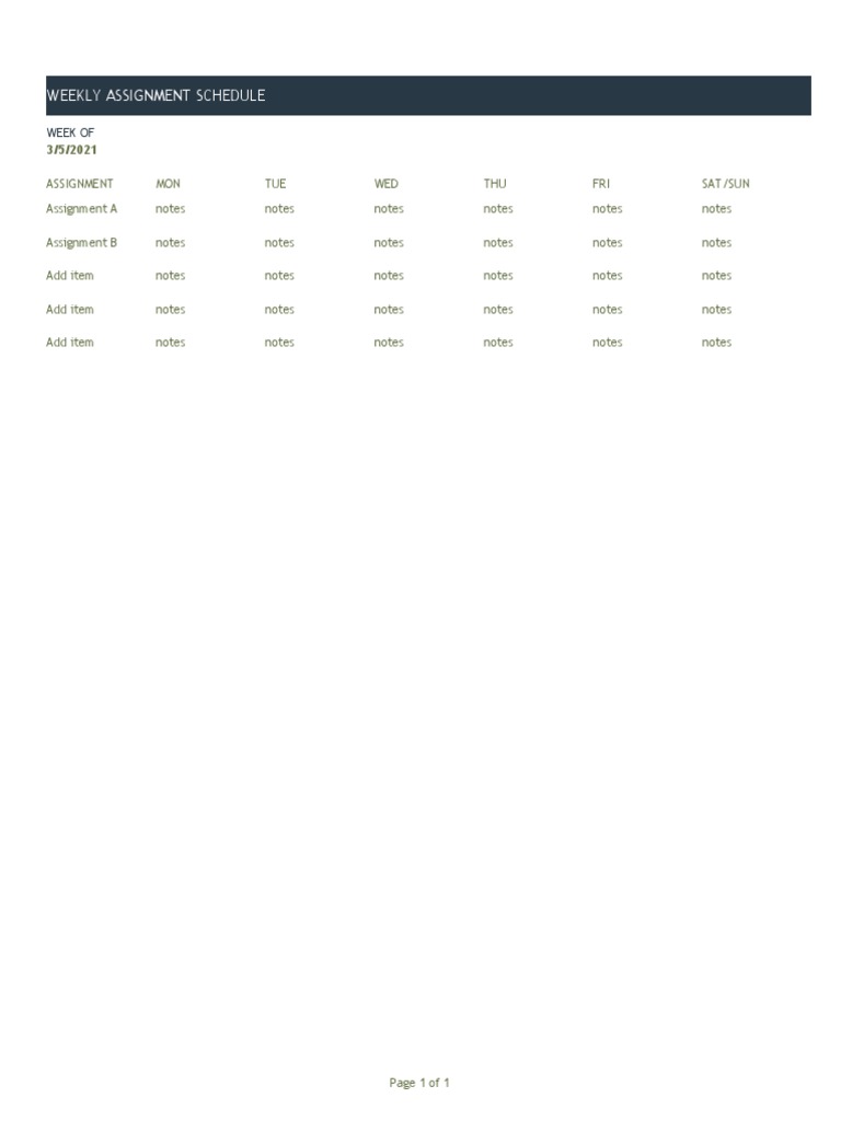 Weekly Assignment Schedule: Week of | PDF | Language Arts & Discipline