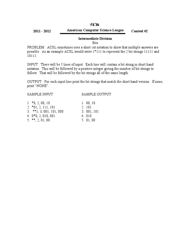 ACSL Intermediate Bit String Problem | PDF | Technology & Engineering