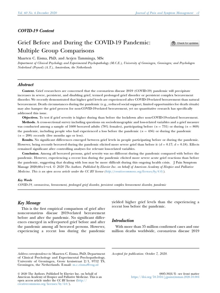 Grief Before and During The COVID-19 Pandemic | PDF | Grief | Psychiatry