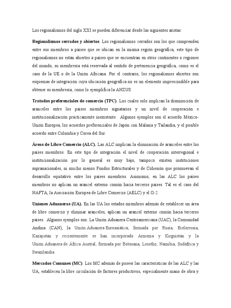 Tipos de Regionalismo PDF Unión Europea Viajes por Europa