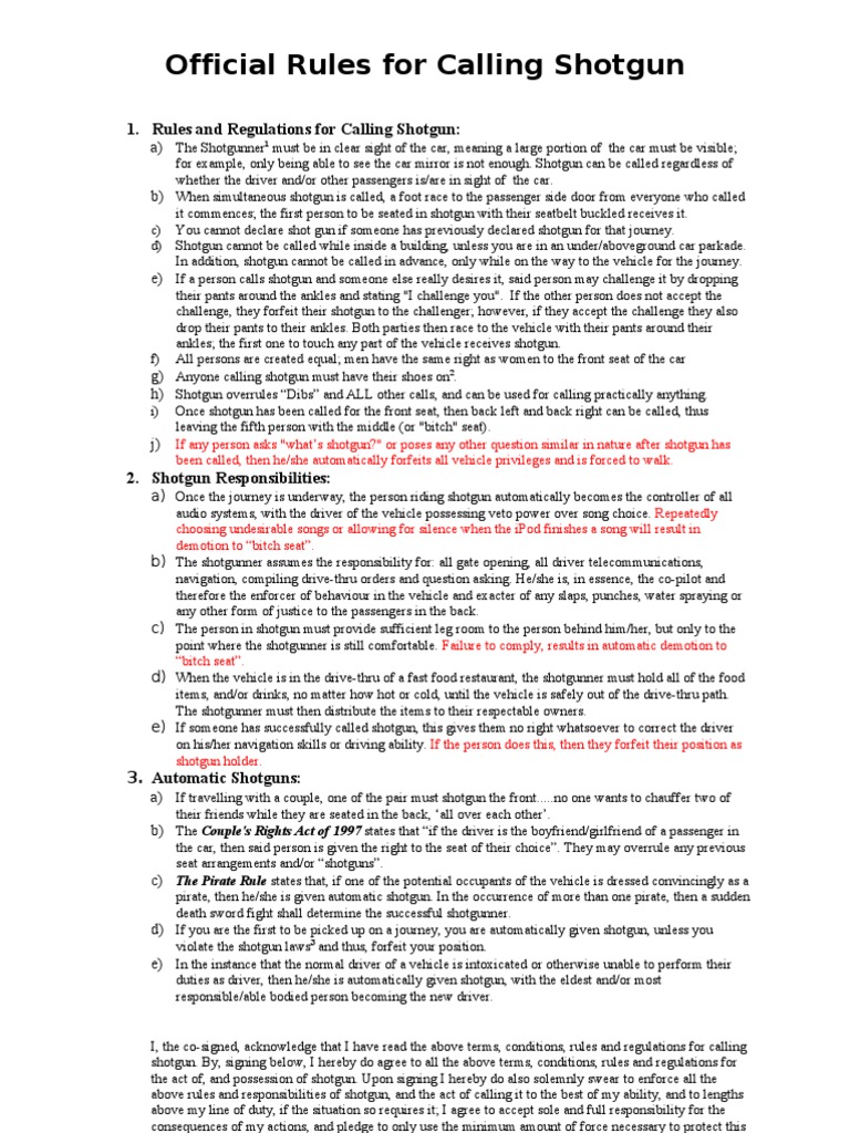 Official Shotgun Calling Rules | PDF | Social Institutions | Social Science