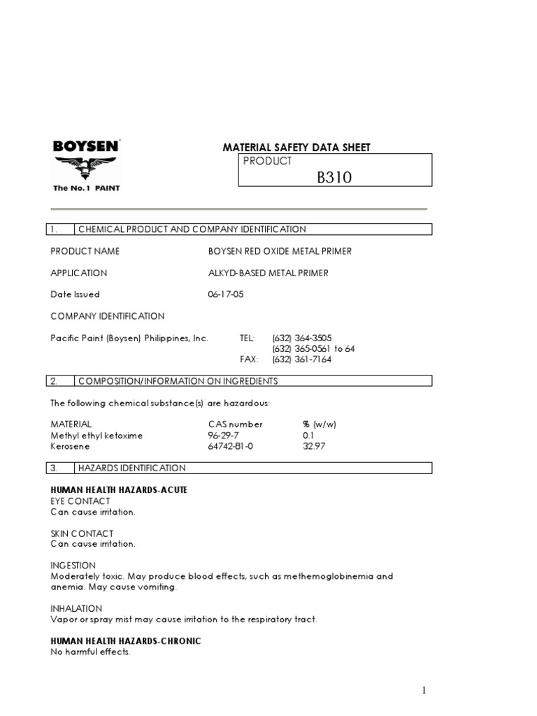 Boysen Red Oxide Primer B310 PDF Firefighting Carbon Dioxide