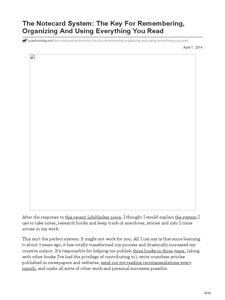 The Notecard System The Key For Remembering Organizing and Using