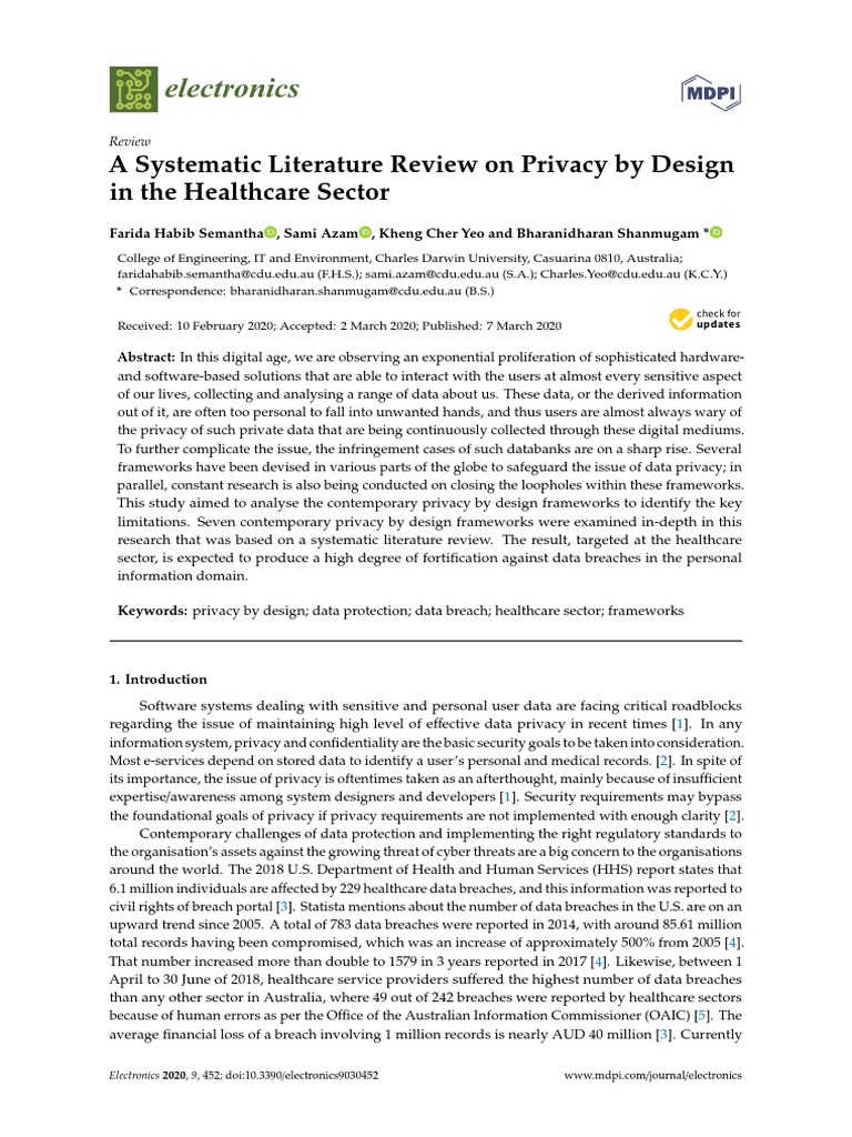 Electronics: A Systematic Literature Review On Privacy by Design in The ...