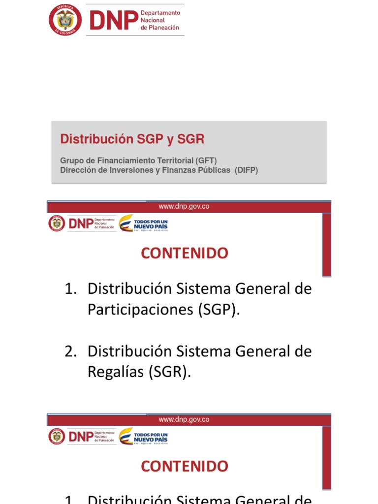 Documento sobre la distribución del Sistema General de Participaciones ...