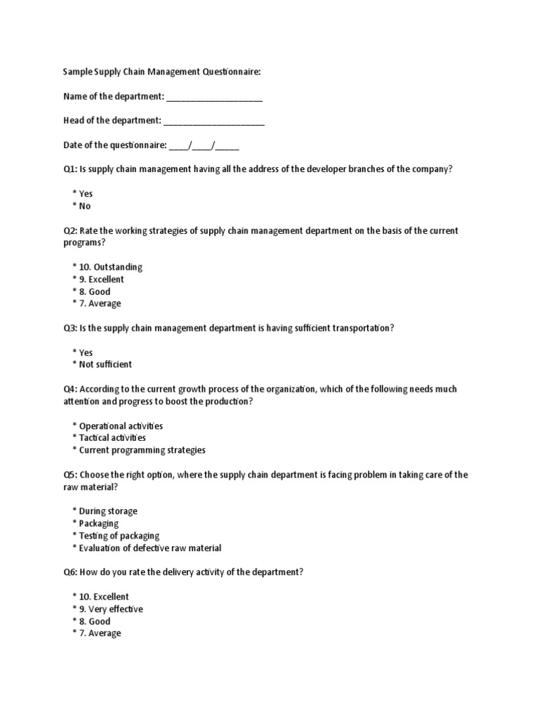 Sample Supply Chain Management Questionnaire | PDF | Public Sphere ...