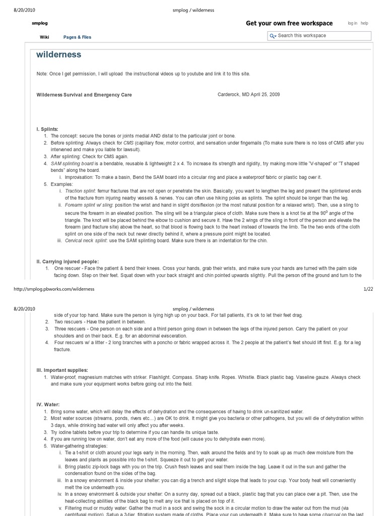 Wilderness Splinting Techniques Guide | PDF | Bleeding | Fires