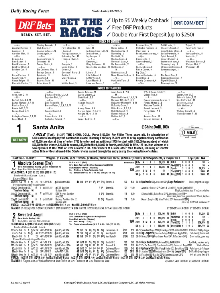 Santa Anita: Daily Racing Form | PDF | Horse Racing | Thoroughbred Horses