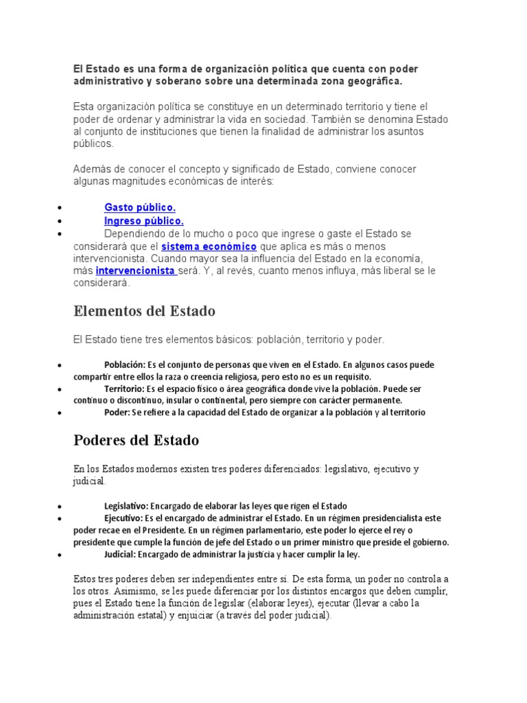 Definición y elementos del Estado | PDF | Separación de poderes ...