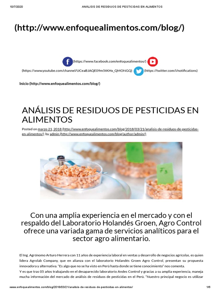 Analysis of Pesticide Residues in Foods Agrolab Company Offers