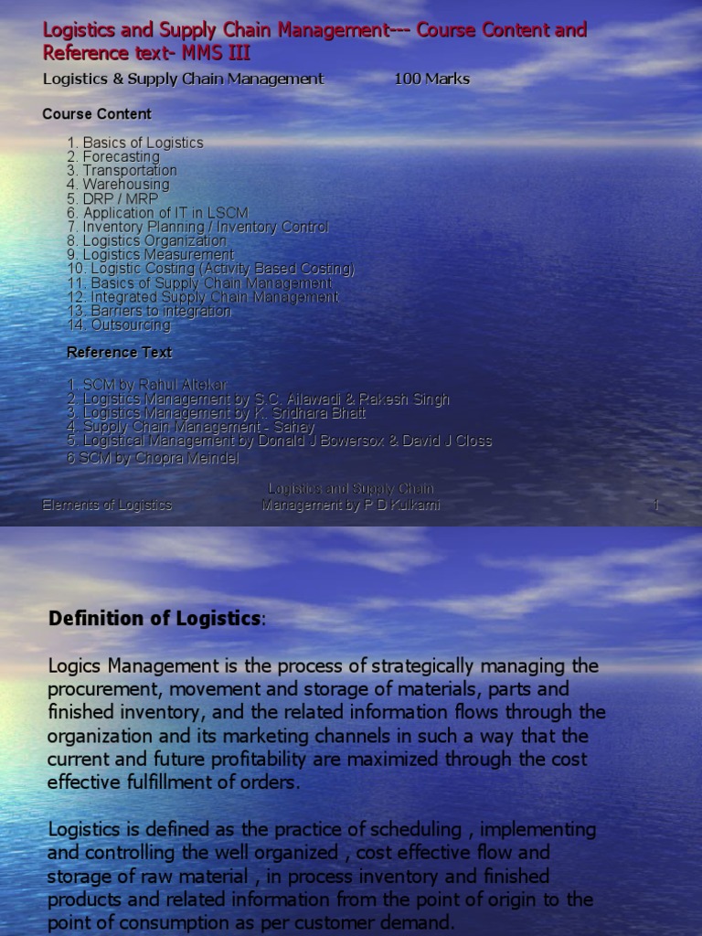 Elements of Logistics | PDF | Logistics | Supply Chain