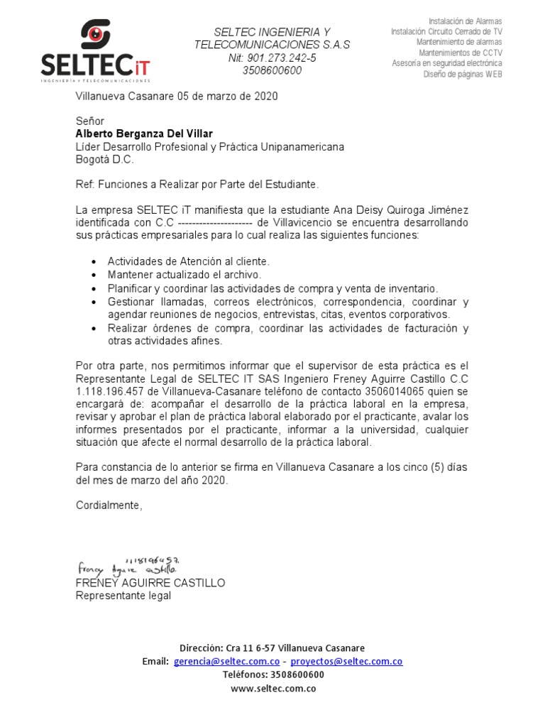 Carta de Funciones PDF