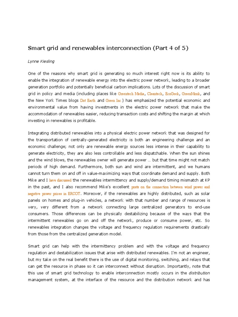 Smart Grid's Role in Renewable Integration | PDF | Electrical Grid ...