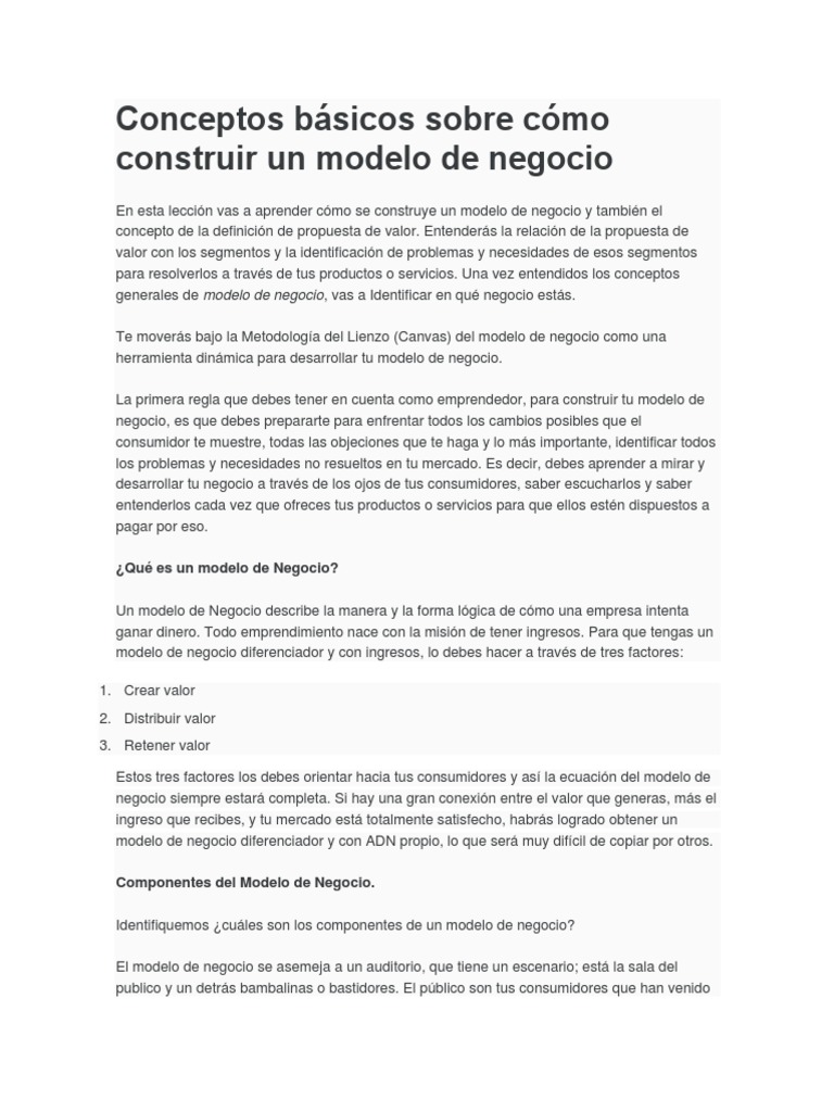 Modelo de Negocio | PDF | Modelo de negocio | Iniciativa empresarial