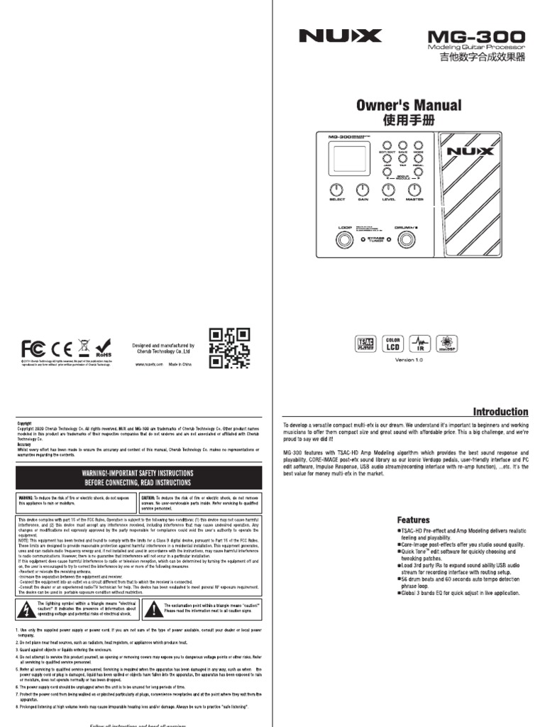 NUX MG-300 感動品　箱 取説付き NUX MG-300 User Manual | PDF