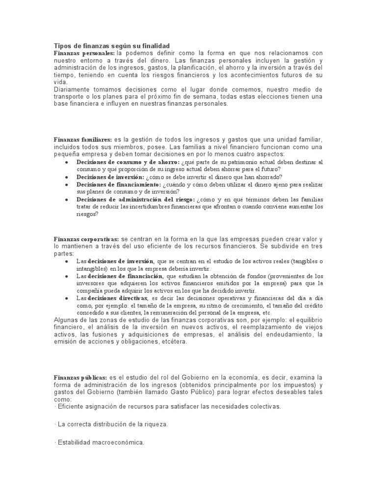Tipos de Finanzas | PDF | Inversiones | Ciencias económicas