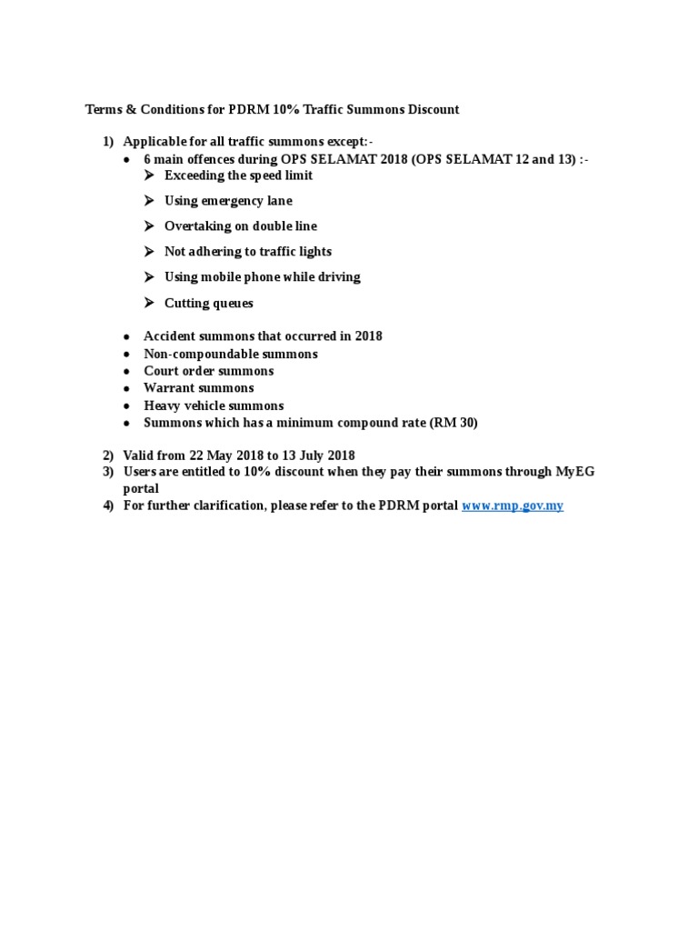 T&C PDRM Summons Discount Version 2.0 | PDF