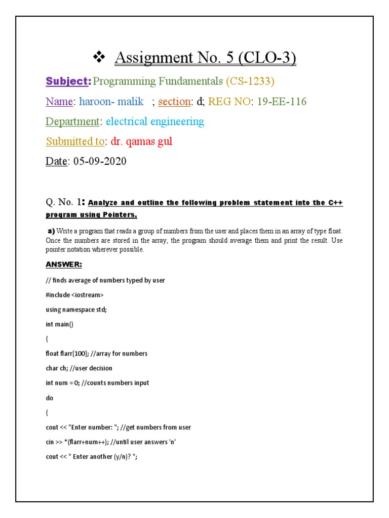 C++ Pointers and Array Average Calculation | PDF