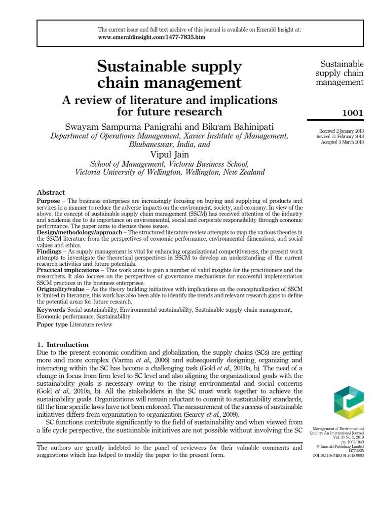 Sustainable Supply Chain Management: A Review of Literature and ...
