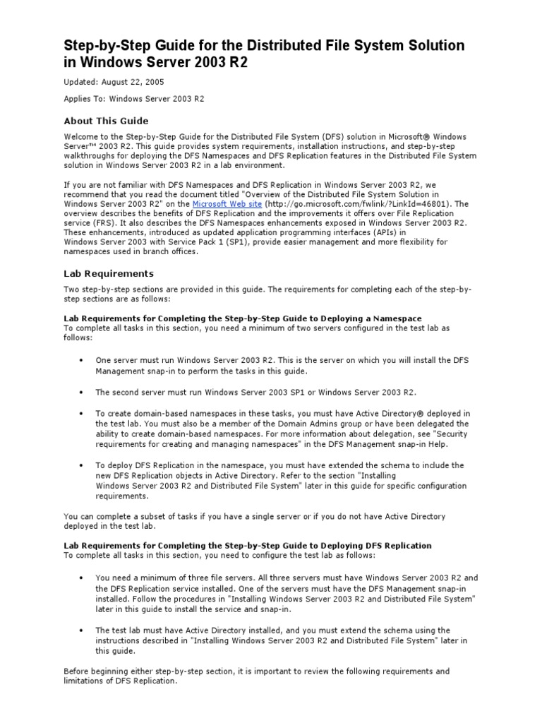 StepbyStep Guide For The Distributed File System Solution in Windows