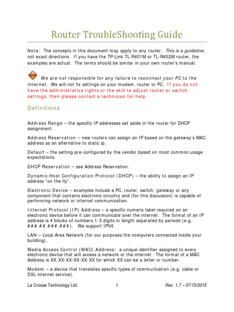 Router Troubleshooting Guide Definitions PDF Ip Address Router