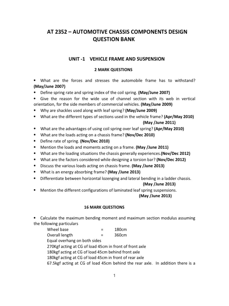 At 2352 Automotive Chassis Components Design Question Bank PDF Gear Transmission (Mechanics)