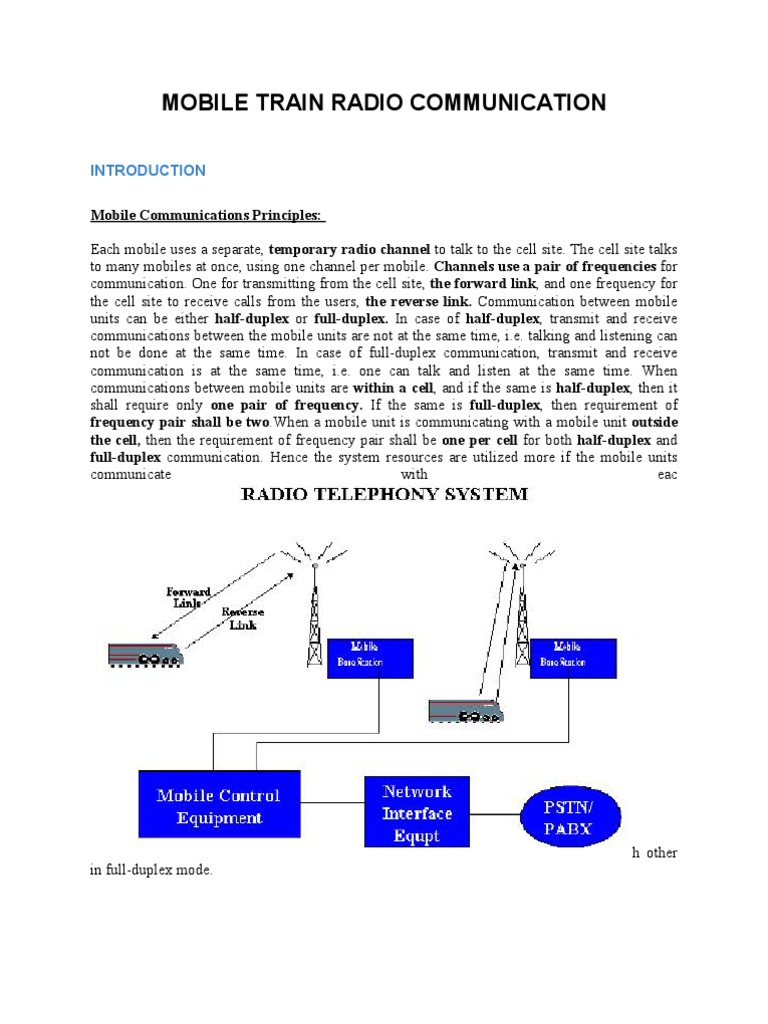MOBILE TRAIN RADIO COMMUNICATION Documentation PDF Duplex