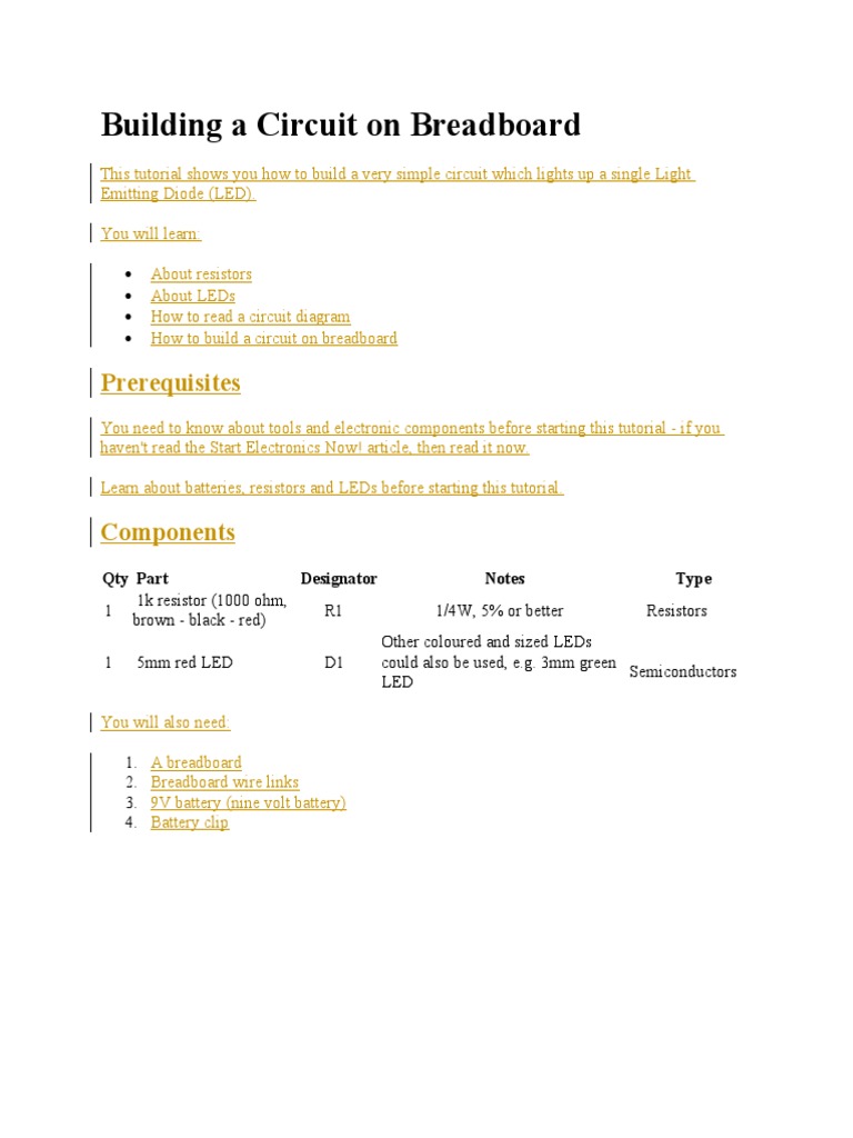 Simple LED Circuit on Breadboard | PDF | Electrical Network ...