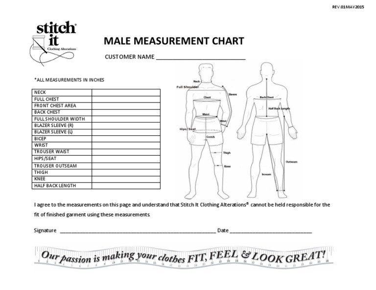 Male Measurement Chart: CUSTOMER NAME | PDF