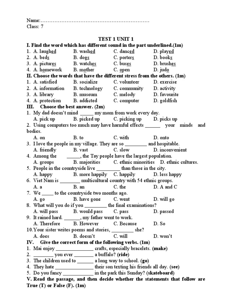 Test Unit 1 (LOP7) | PDF | Language Arts & Discipline | Foreign ...
