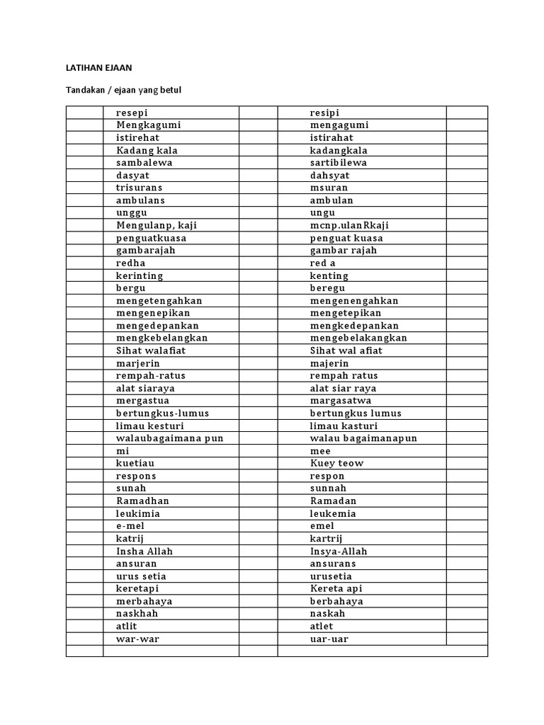 Jawapan Latihan Bm T4 2021 Ejaan Pdf