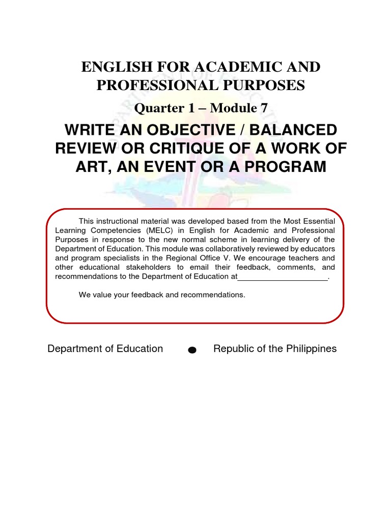 English For Academic and Professional Purposes: Quarter 1 - Module 7 ...