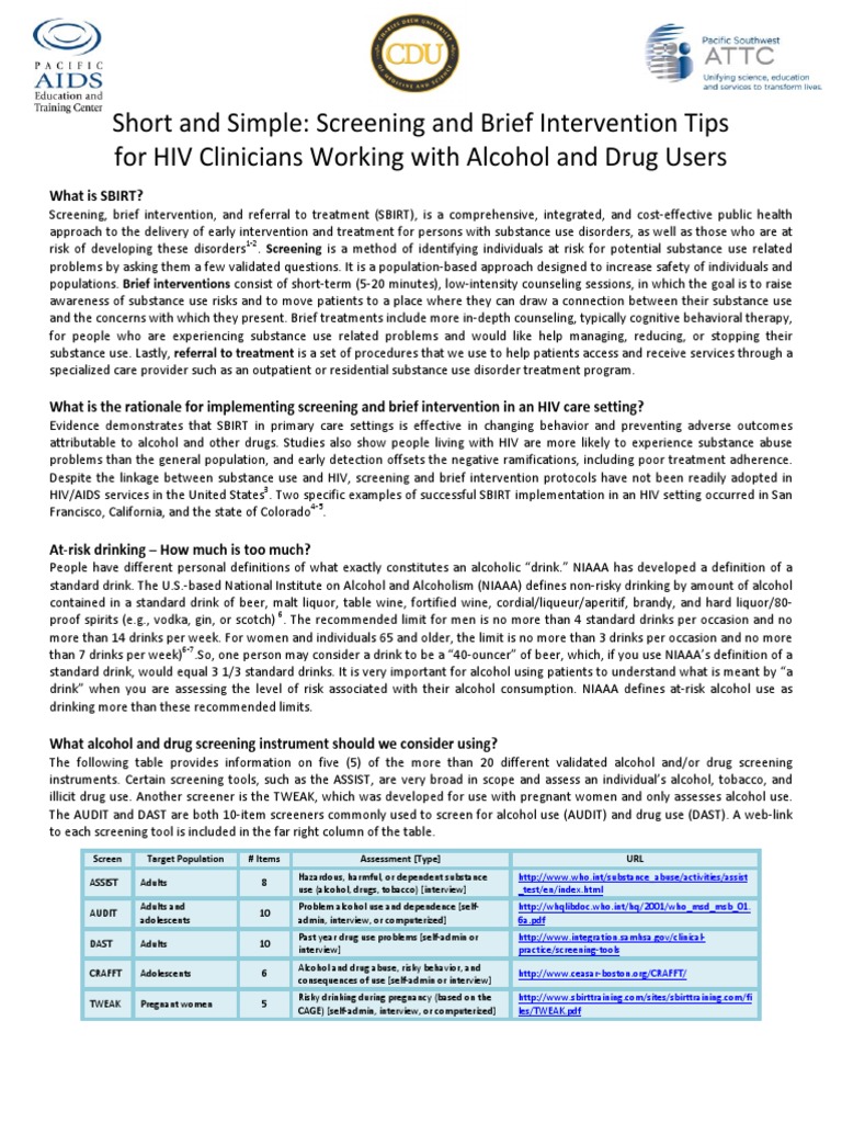 SBIRT: Screening & Intervention for HIV | PDF | Substance Abuse ...