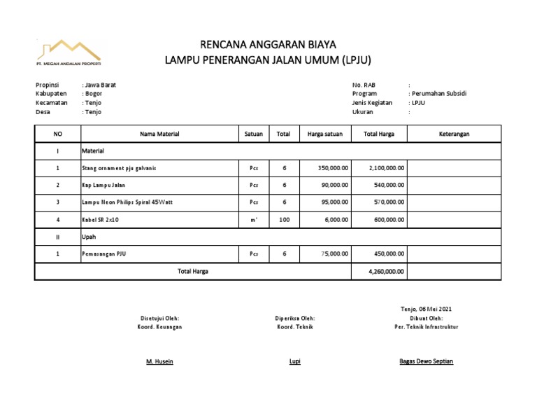 RAB PJU Desa Tenjo 2021 | PDF
