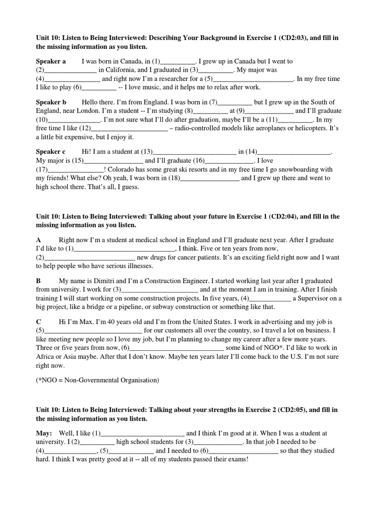 Listening Practice Unit 10 Exercise | PDF